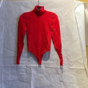 Wolford Red Long Sleeve Turtleneck Bodysuit
